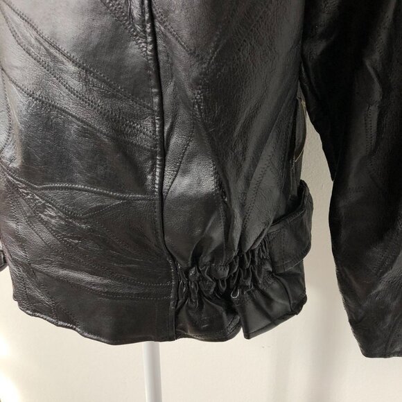 Leather Riding Jacket Mens Large Eagle Patch God Bless America Moto Vintage 80's - Picture 10 of 14